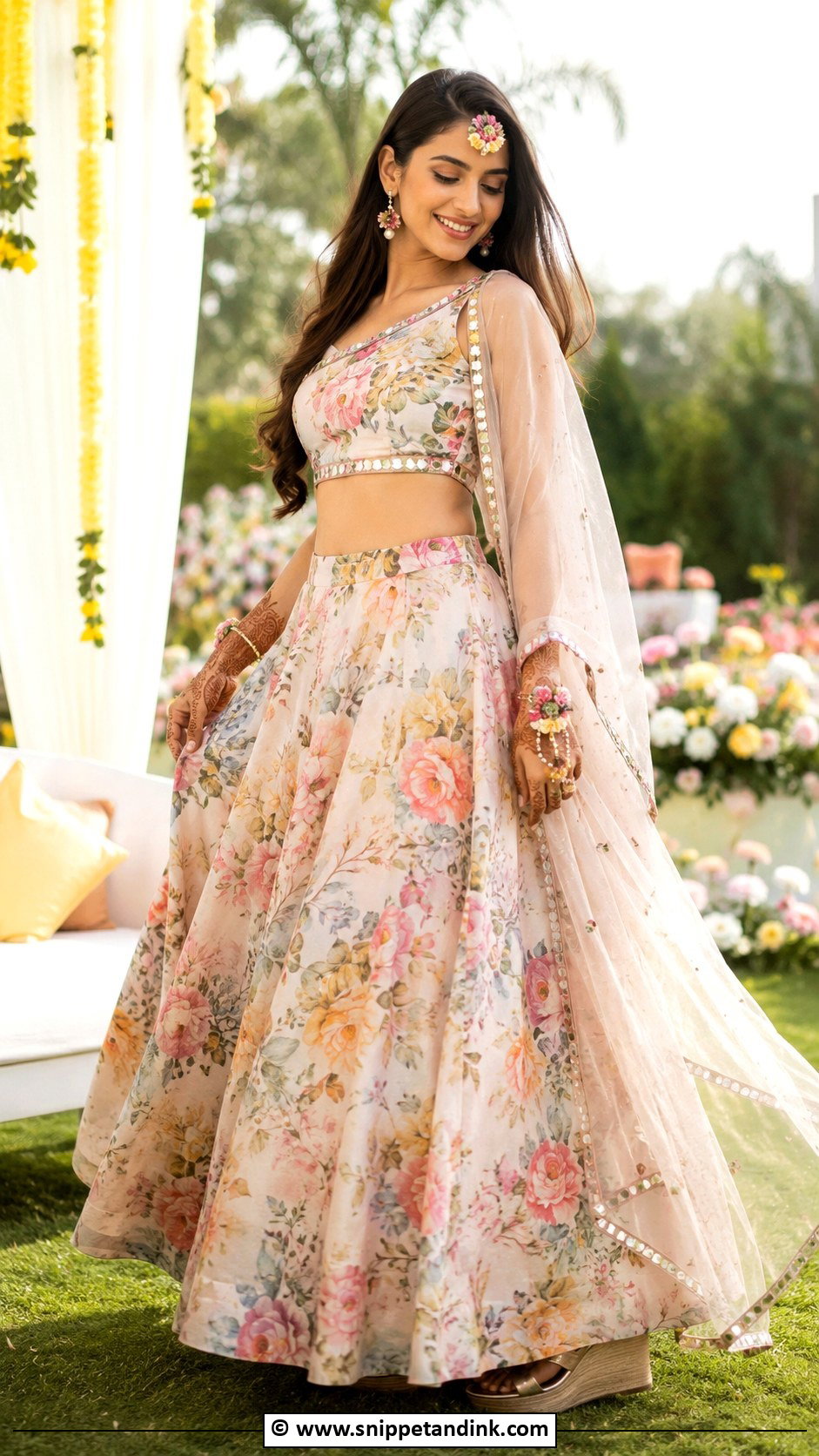 Floral Lehenga Mehendi Outfit For Sister - Snippet and Ink - 30 Mehendi Outfits Sisters