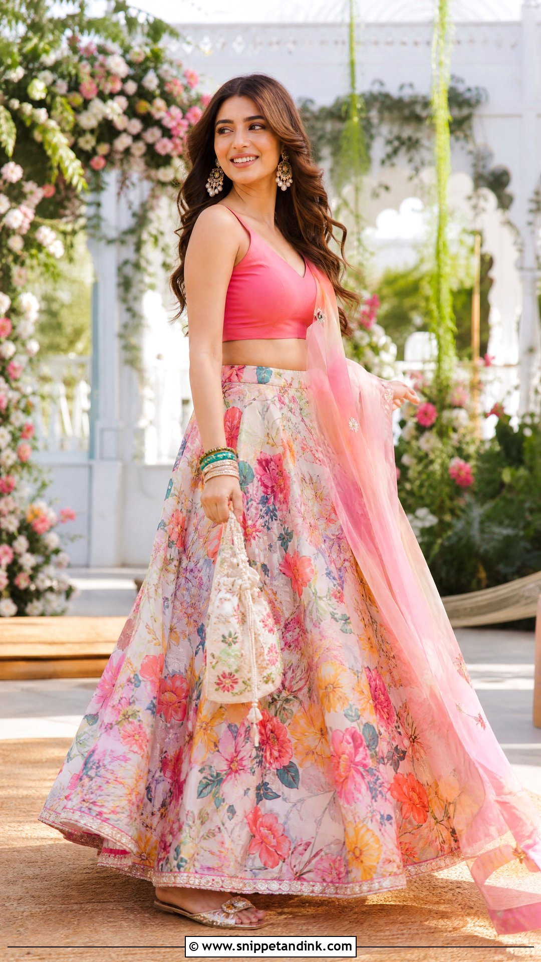 Floral Lehenga Outfit For Mehendi - Snippet and Ink - 20 Simple Mehendi Outfits