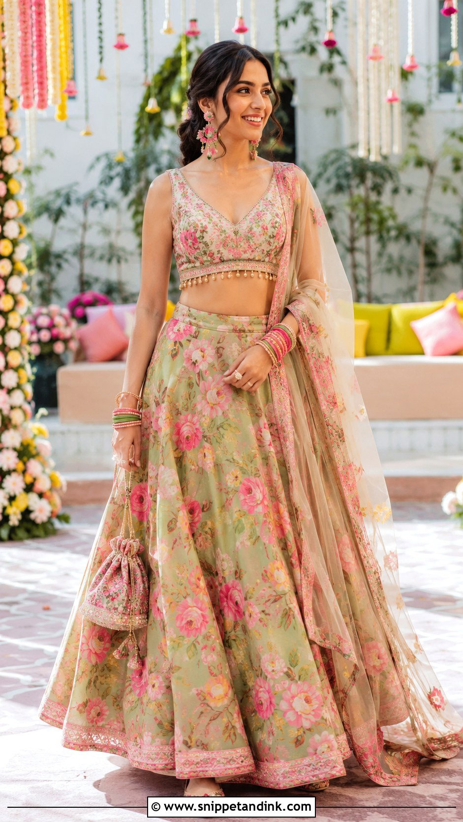 Floral Lehenga Outfit for Mehendi - Snippet and Ink - 20 Indian Outfits for Sisters Wedding