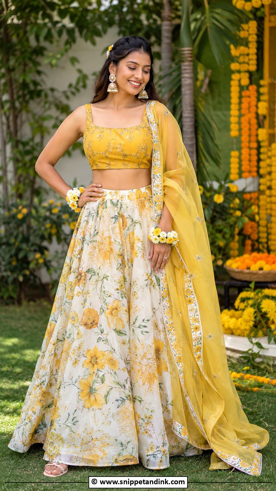 Floral Lehenga Set For Haldi - Snippet and Ink - 30 Simple Haldi Dress Ideas