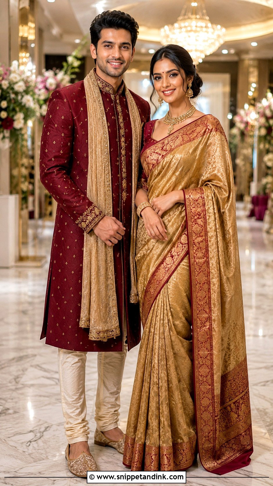 Floral Lehenga and Sage Kurta Couple Wedding Outfit - Snippet and Ink - 20 Couple Dress for Wedding Ideas