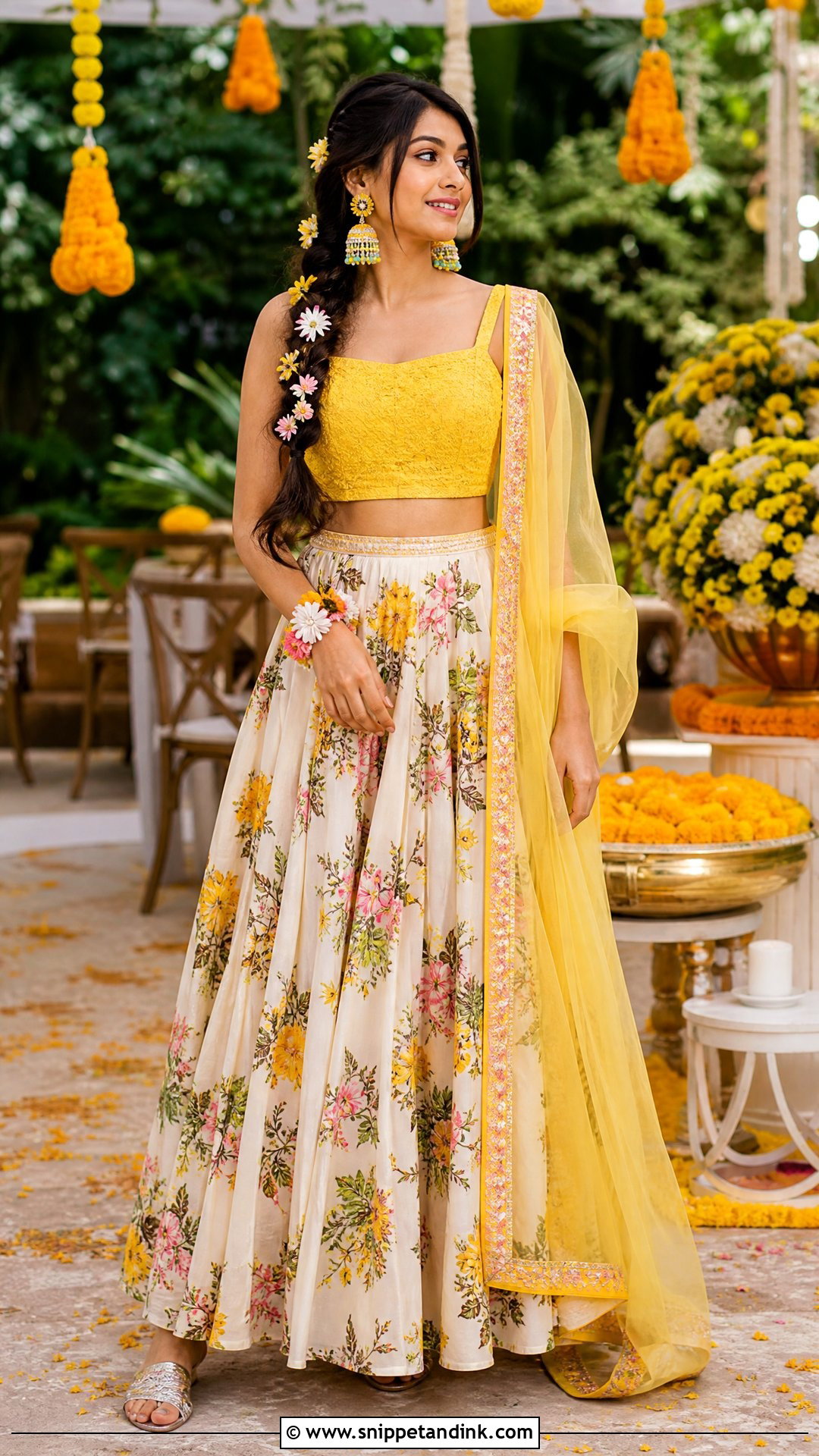 Floral Lehenga for Haldi Ceremony - Snippet and Ink - 20 Haldi Ceremony Outfit for Sister Ideas