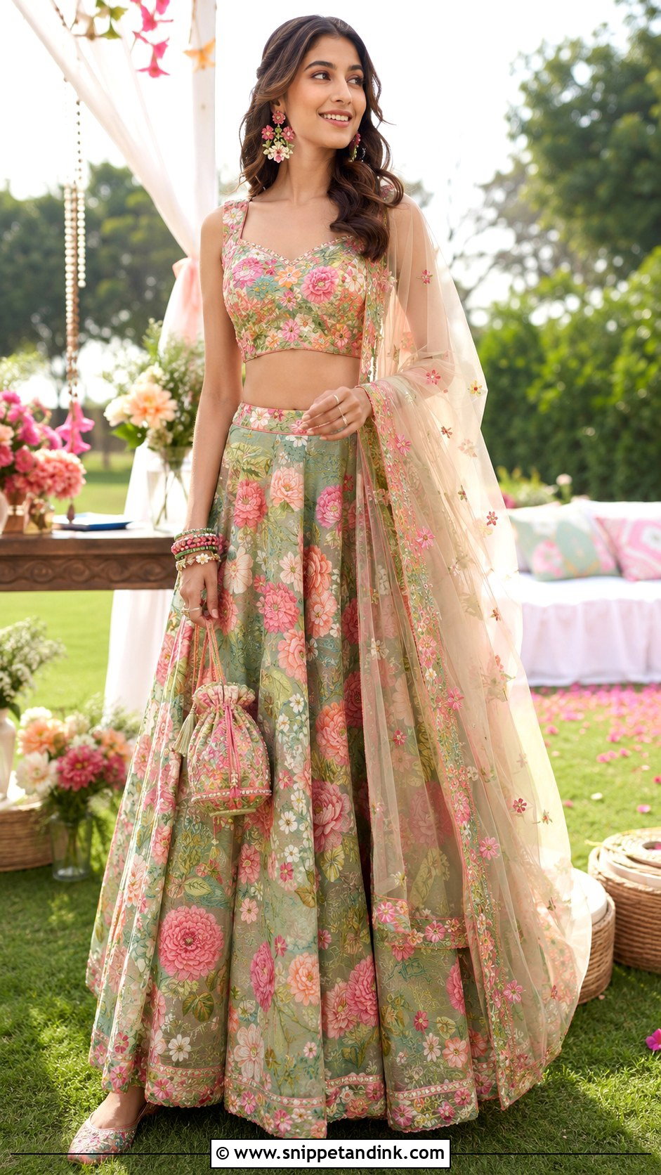 Floral Lehenga for Mehendi - Snippet and Ink - 20 Indian Wedding Dress for Sisters Wedding Ideas