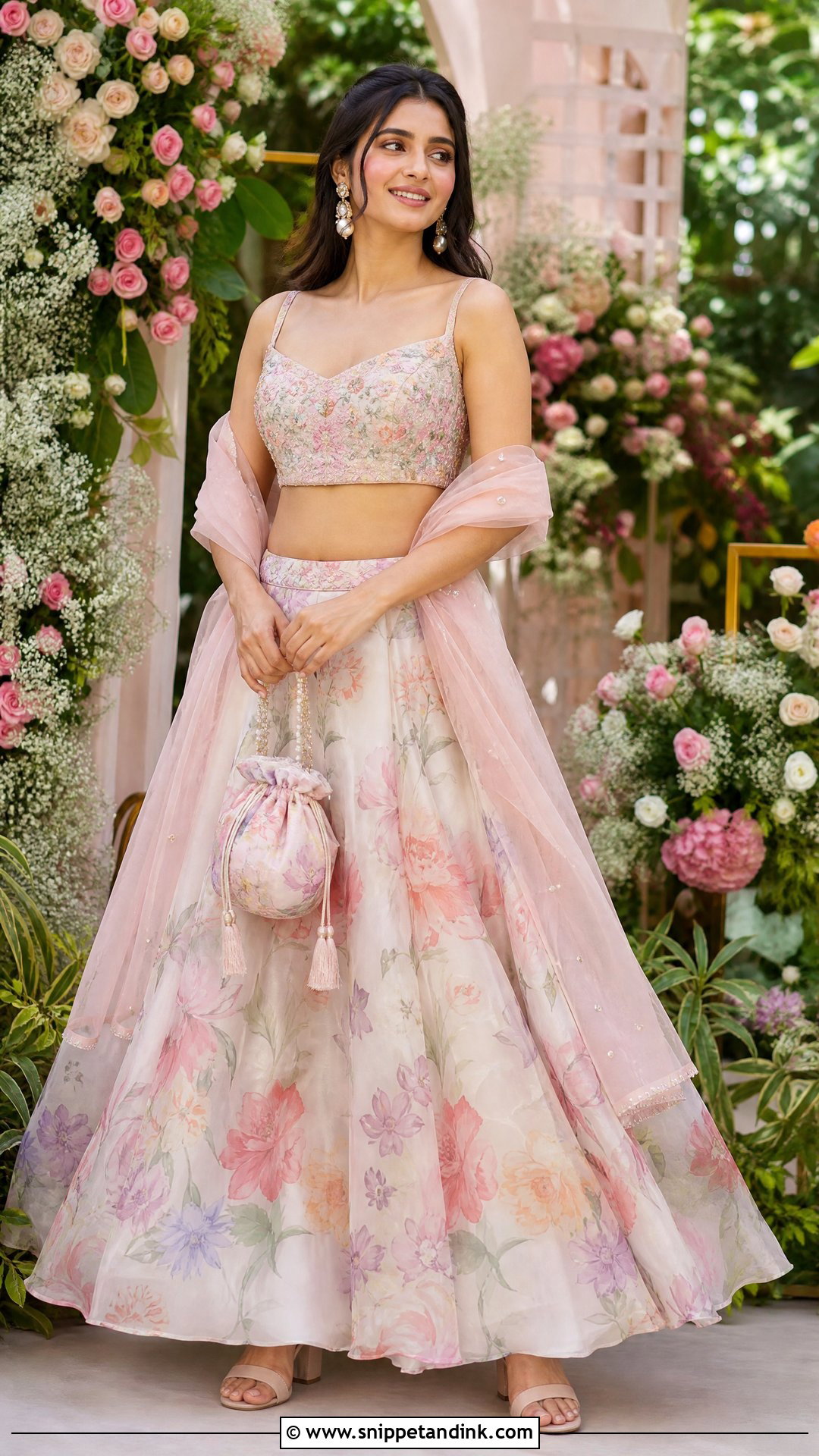 Floral Lehenga for Ring Ceremony - Snippet and Ink - 20 Ring Ceremony Outfit for Sister Ideas
