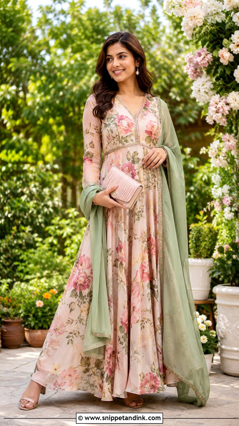 Floral Long Gown With Dupatta - Snippet and Ink - 20 Long Gown with Dupatta Ideas