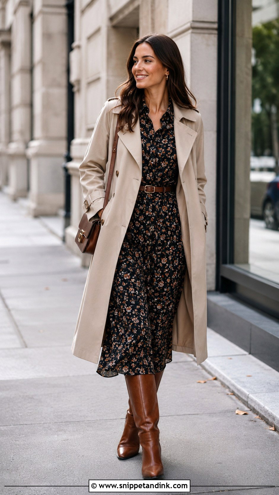 Floral Long Sleeve Dress With Tall Boots - Snippet and Ink - 20 Dresses Flowers