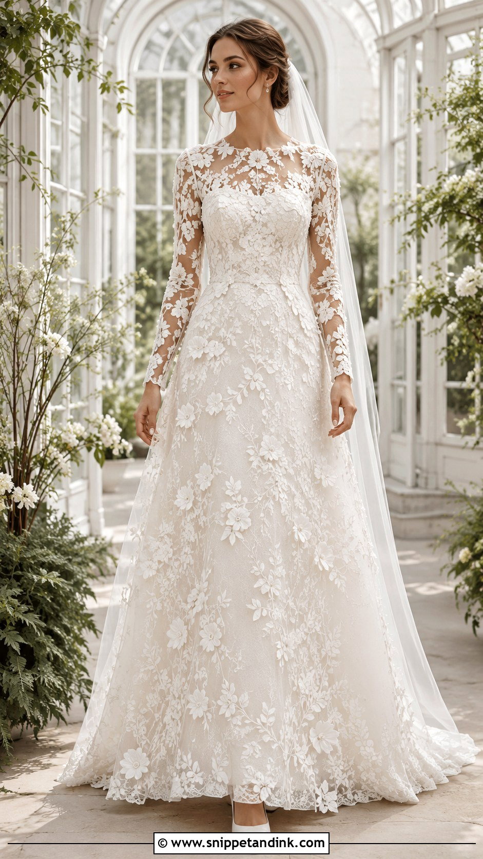 Floral Long Sleeve Lace Wedding Dress - Snippet and Ink - 20 Long Sleeved Lace Wedding Dress Ideas
