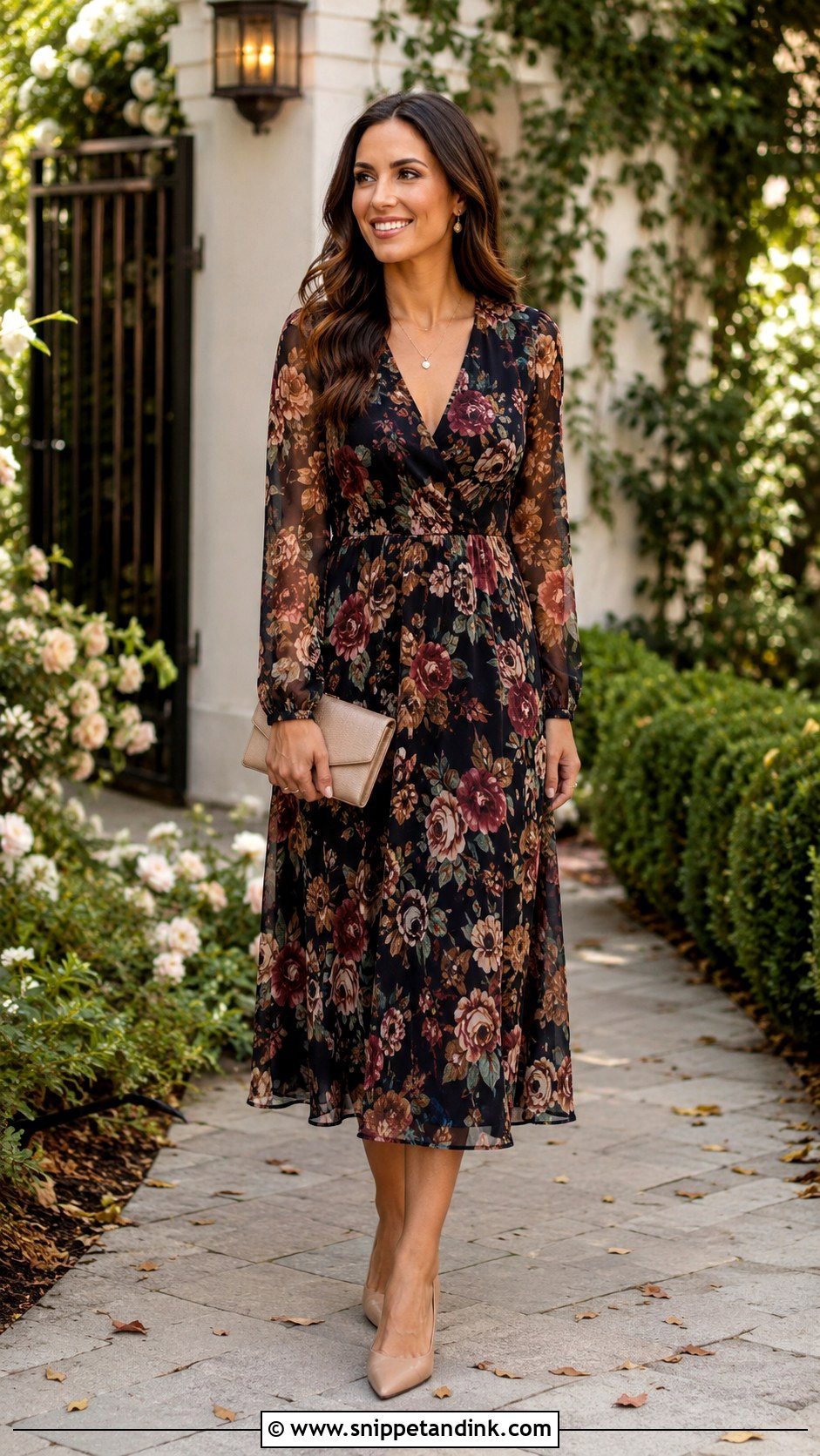 Floral Long Sleeve Midi Dress - Snippet and Ink - 25 November Wedding Dress Ideas