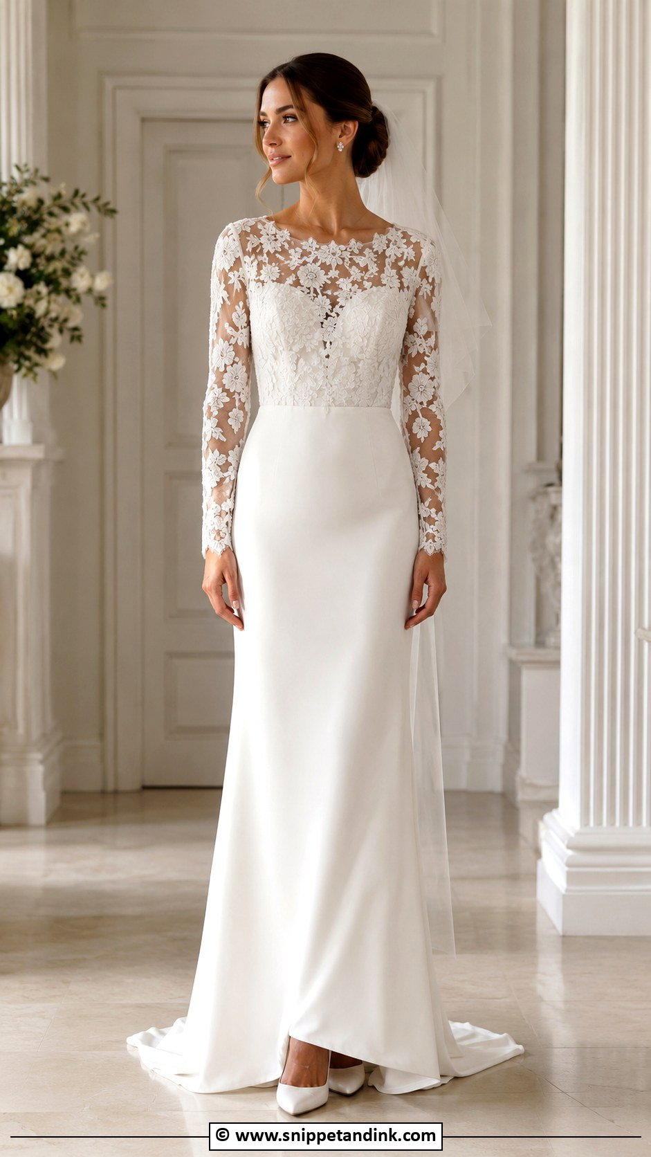 Floral Long Sleeve Wedding Dress - Snippet and Ink - 30 Flower Wedding Dress Ideas