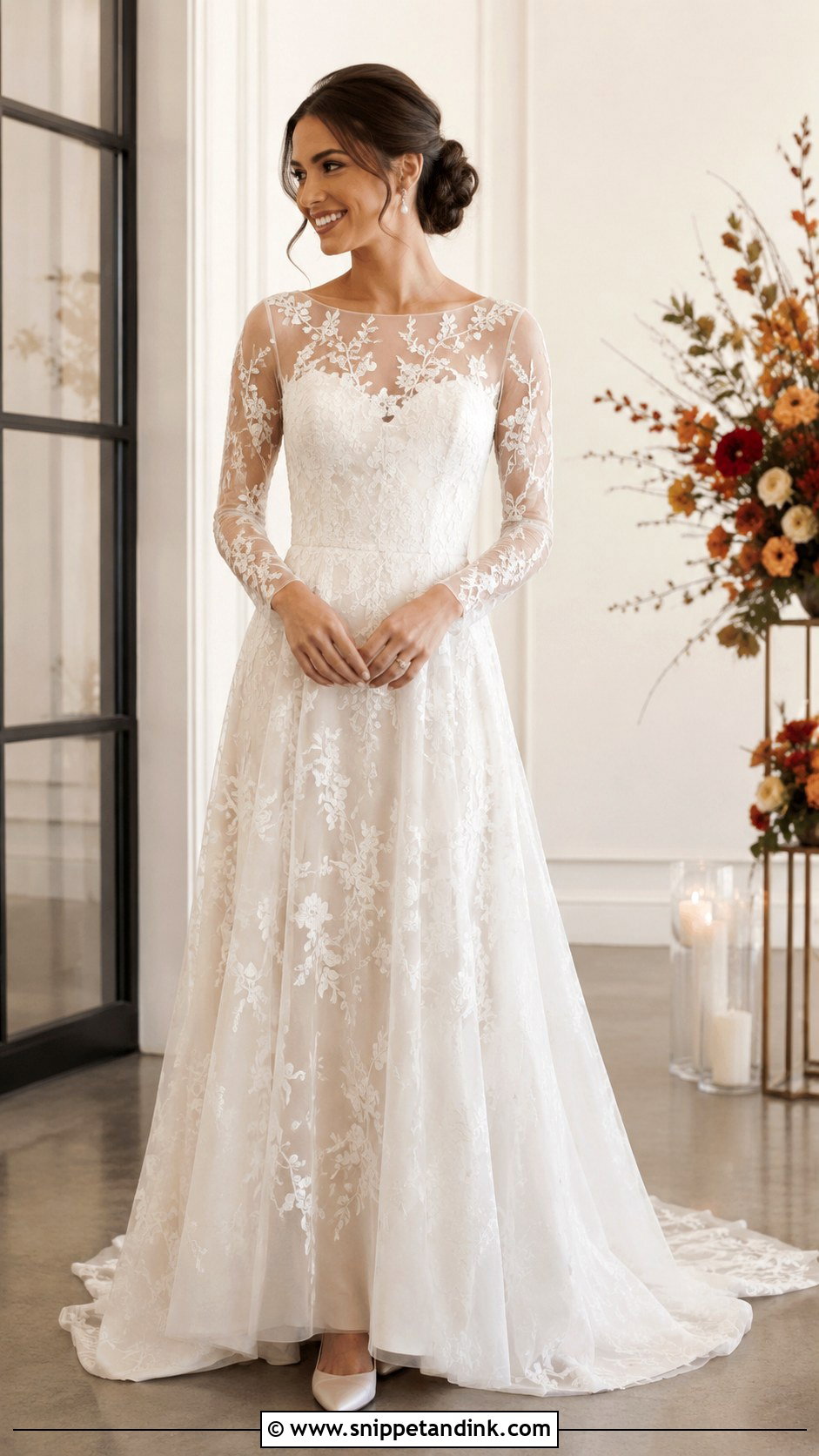 Floral Long Sleeve Wedding Dress - Snippet and Ink - 25 Flowery Wedding Dress Ideas