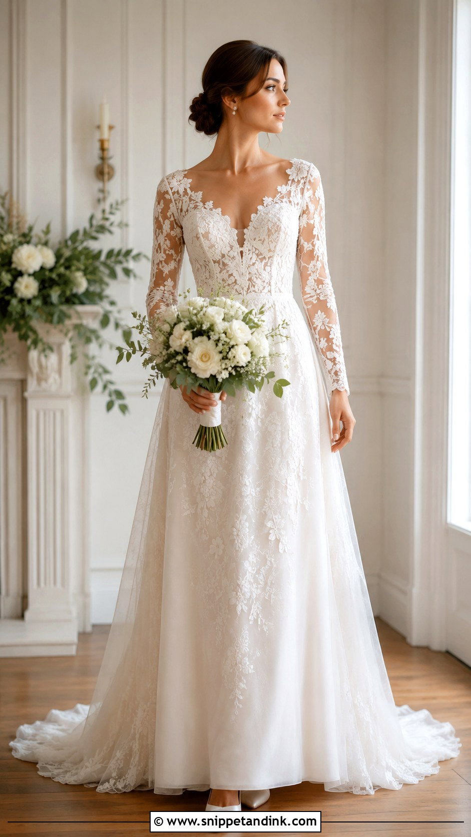 Floral Long Sleeve Wedding Dress With Satin Shoes - Snippet and Ink - 25 Wedding Dresses with Flowers