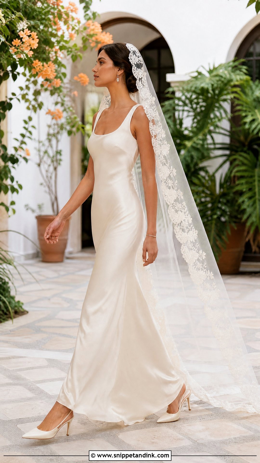 Floral Mantilla Cathedral Veil With Slip Dress - Snippet and Ink - 20 Mantilla Cathedral Veil Ideas
