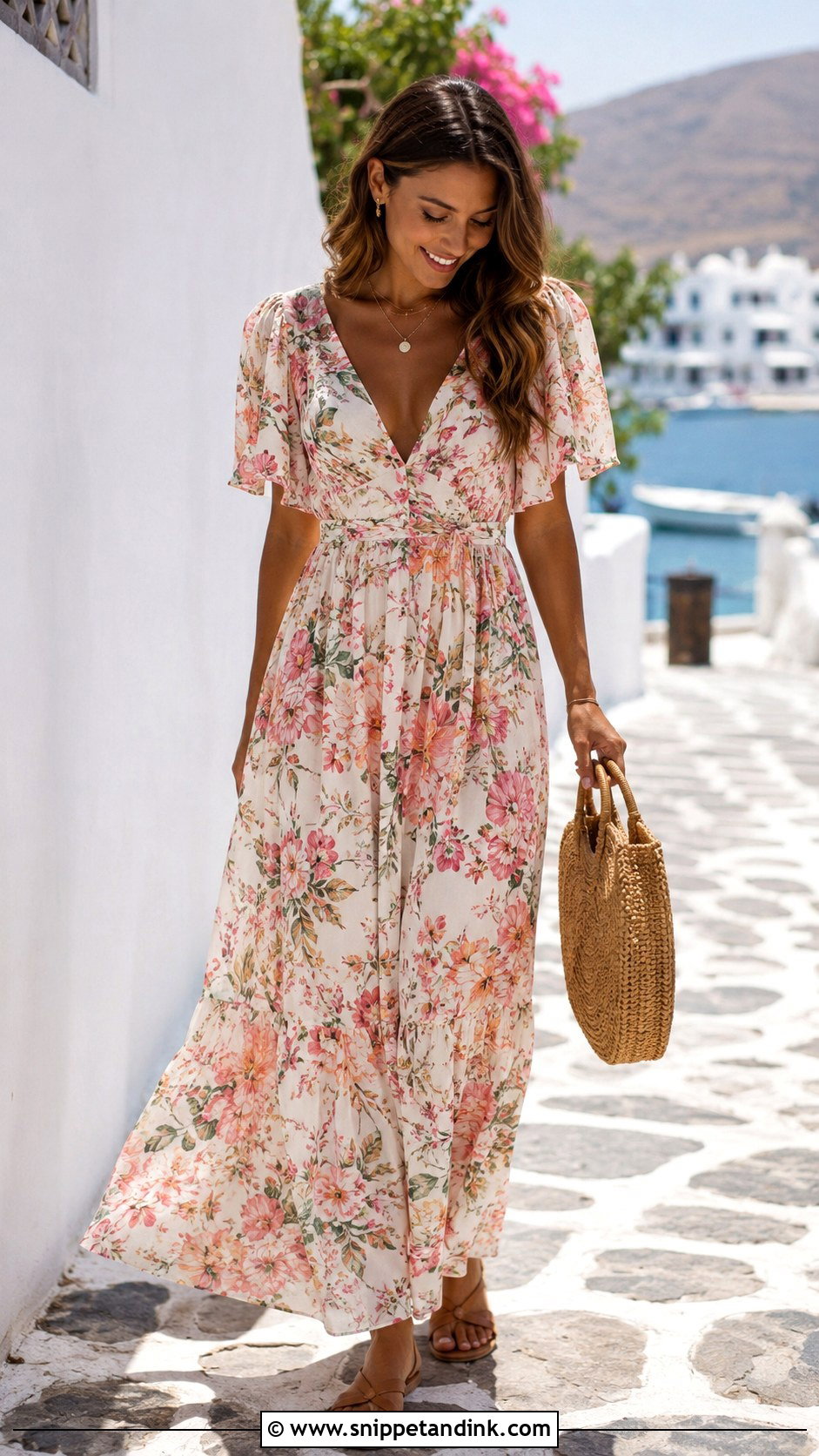 Floral Maxi Anniversary Dress With Flat Sandals - Snippet and Ink - 25 Wedding Anniversary Dress Ideas