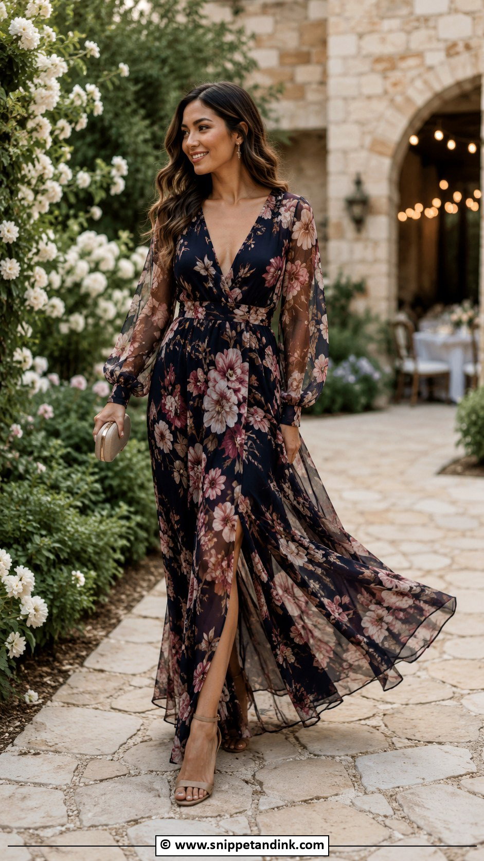 Floral Maxi Dress Cocktail Wedding Attire - Snippet and Ink - 30 Cocktail Wedding Attire Ideas