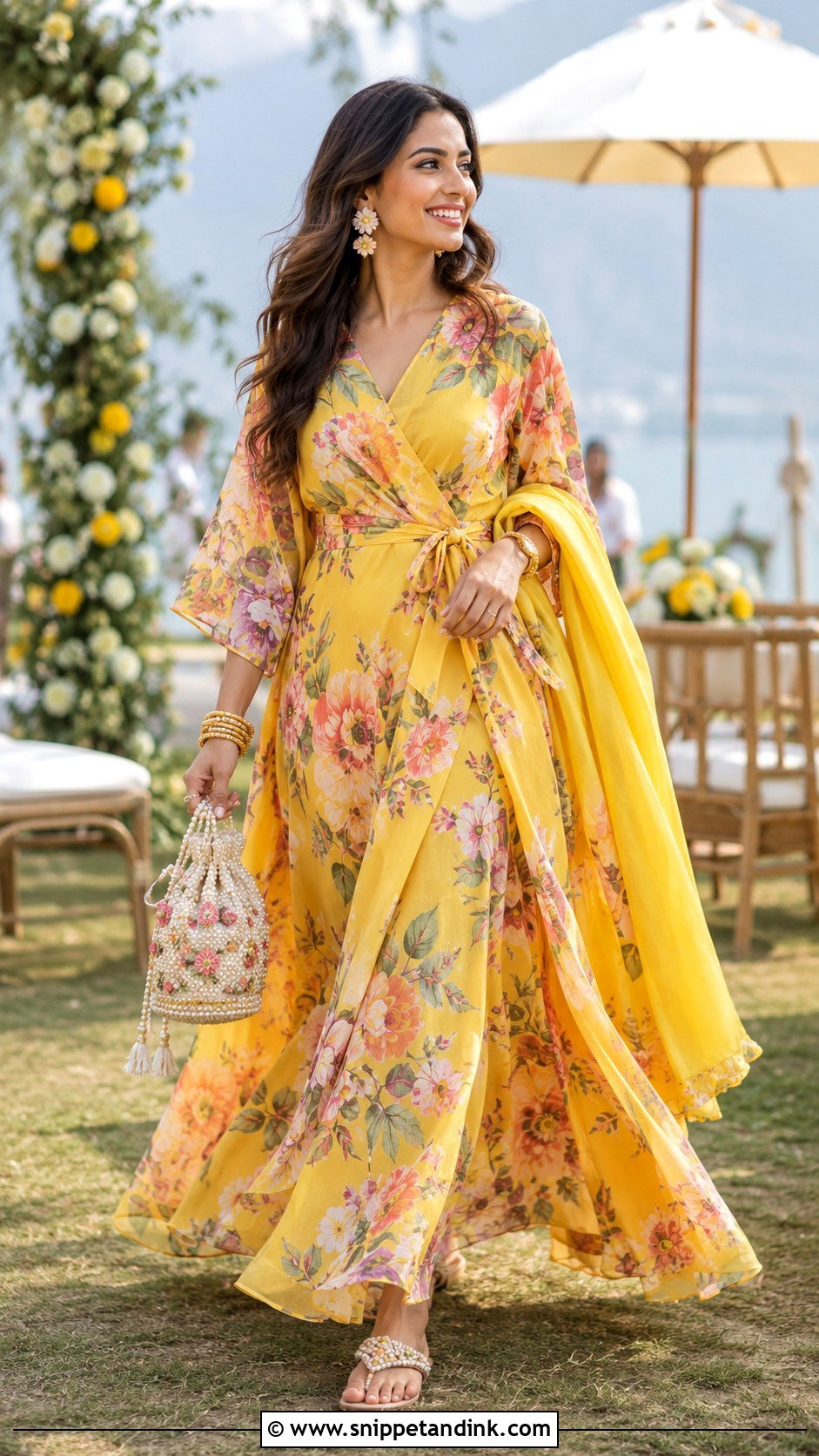 Floral Maxi Dress For Haldi - Snippet and Ink - 20 Haldi Trending Outfits