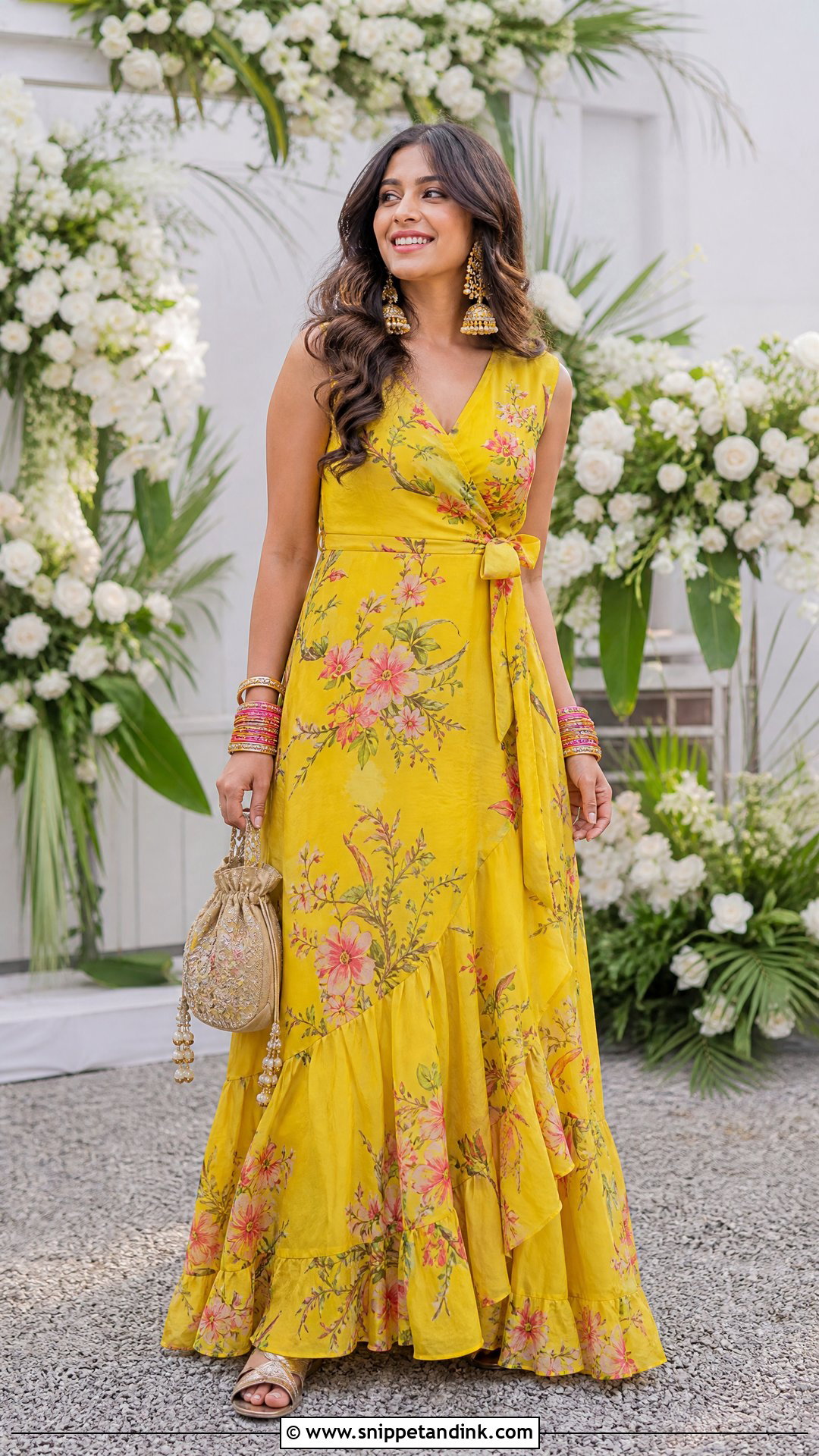Floral Maxi Dress Haldi Outfit - Snippet and Ink - 20 Haldi Western Outfit Ideas