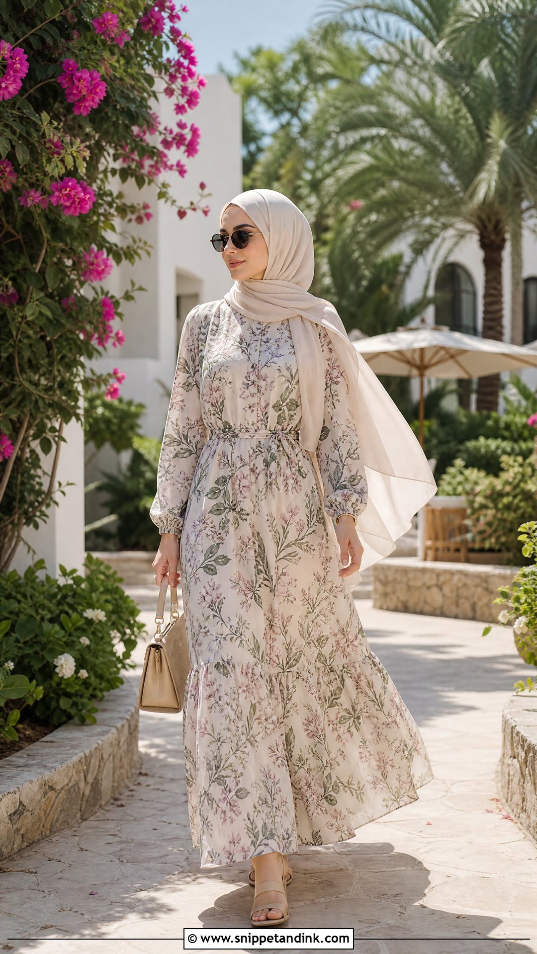 Floral Maxi Dress Hijabi Honeymoon Outfit - Snippet and Ink - 20 Hijabi Honeymoon Outfits