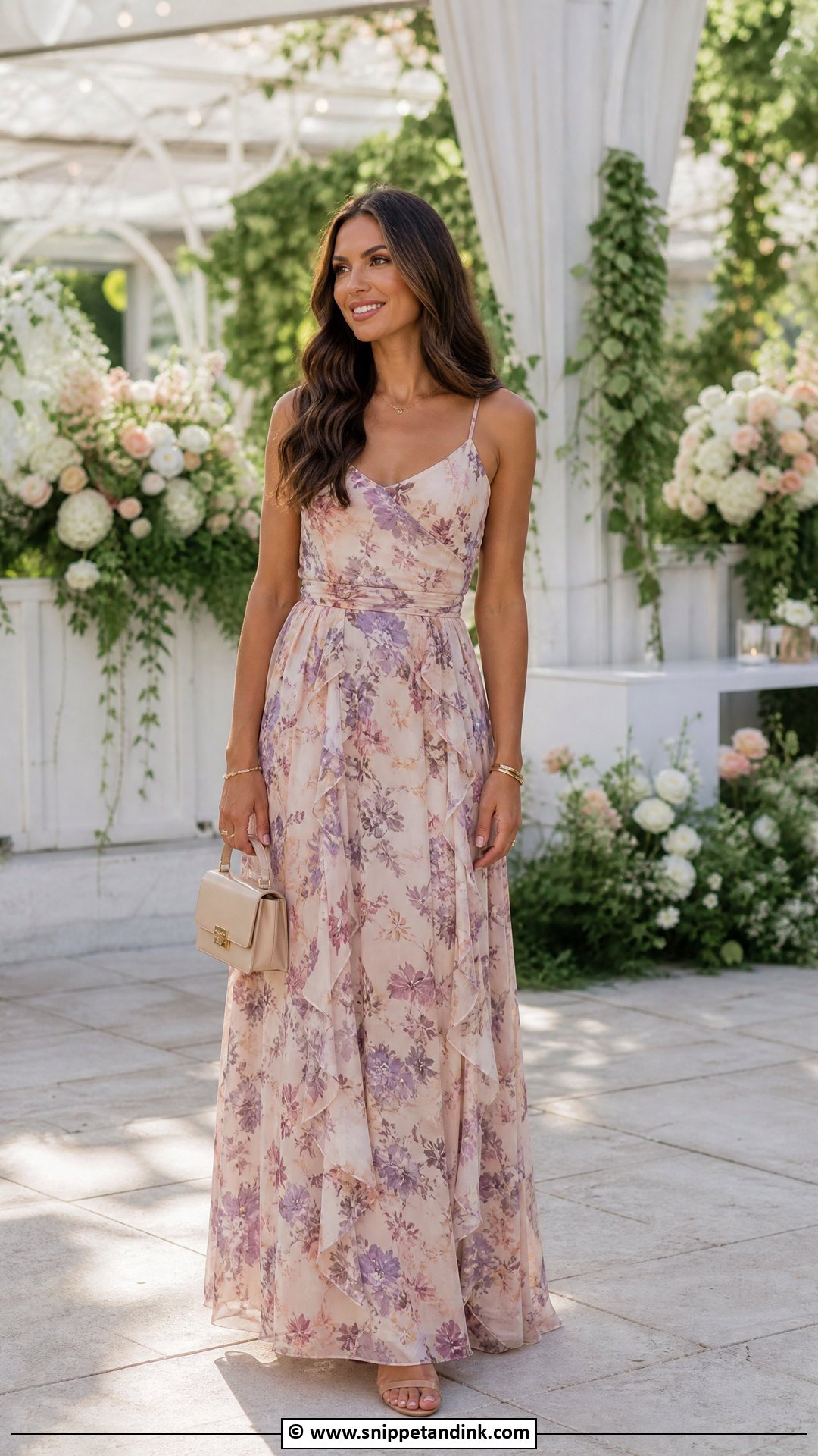 Floral Maxi Dress Wedding Party Outfit - Snippet and Ink - 30 Wedding Party Outfits