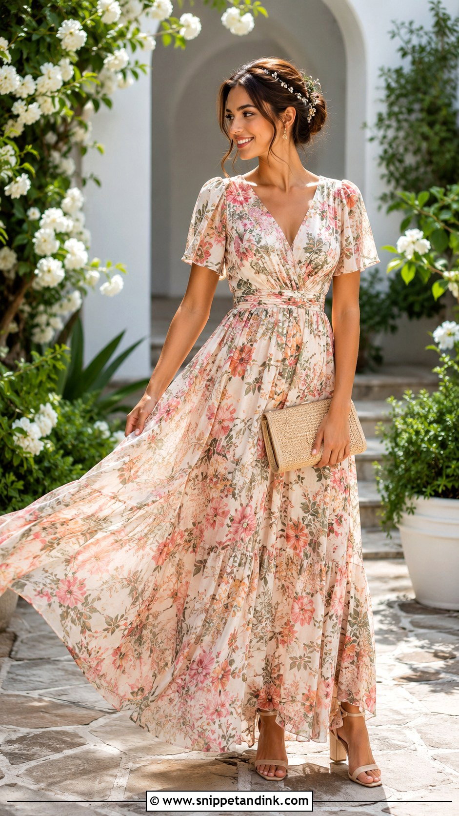 Floral Maxi Gown With Woven Accessories - Snippet and Ink - 20 Simple Gown Ideas