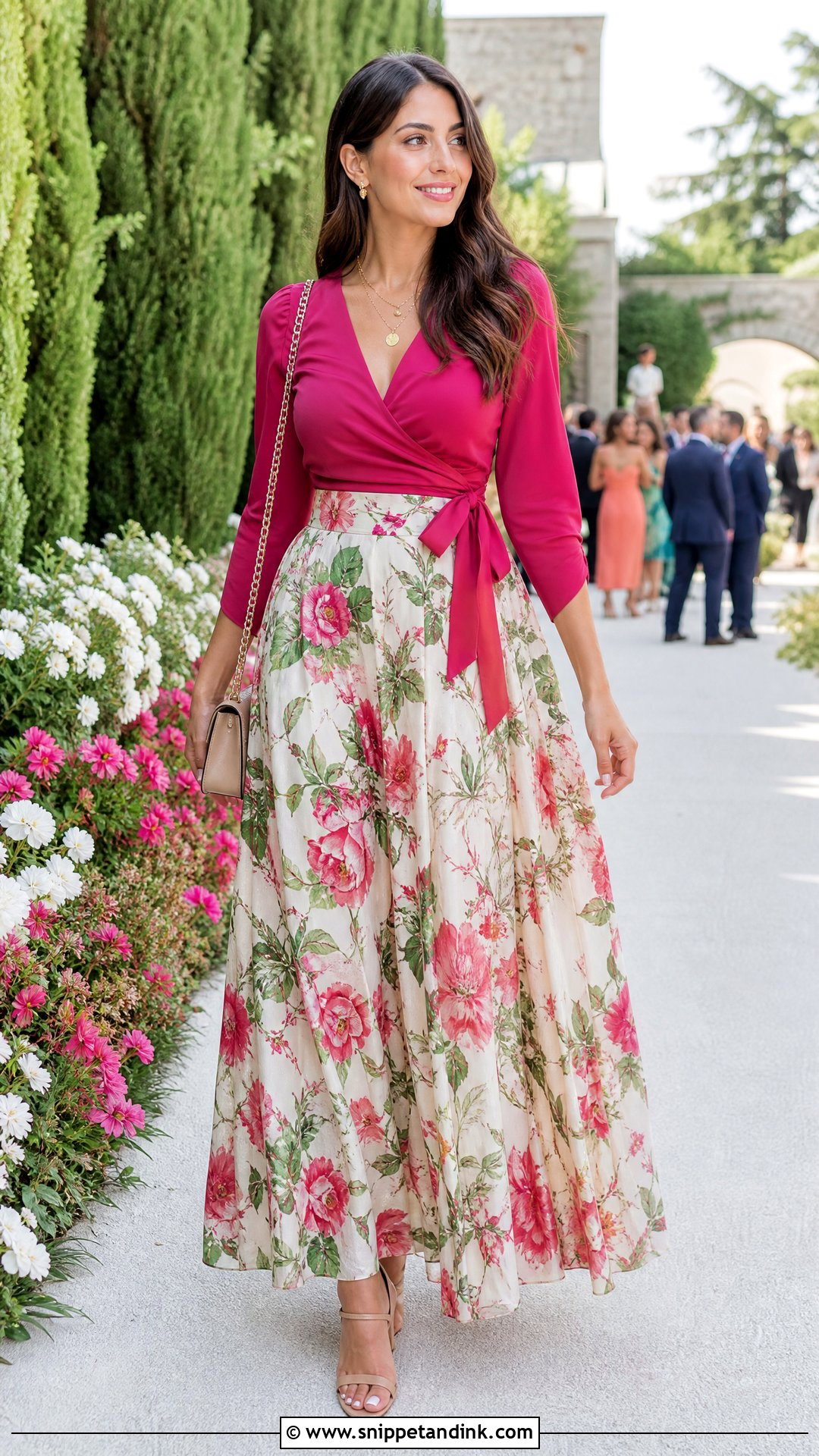 Floral Maxi Skirt and Solid Blouse Wedding Outfit - Snippet and Ink - 20 Skirt and Top Wedding Outfits