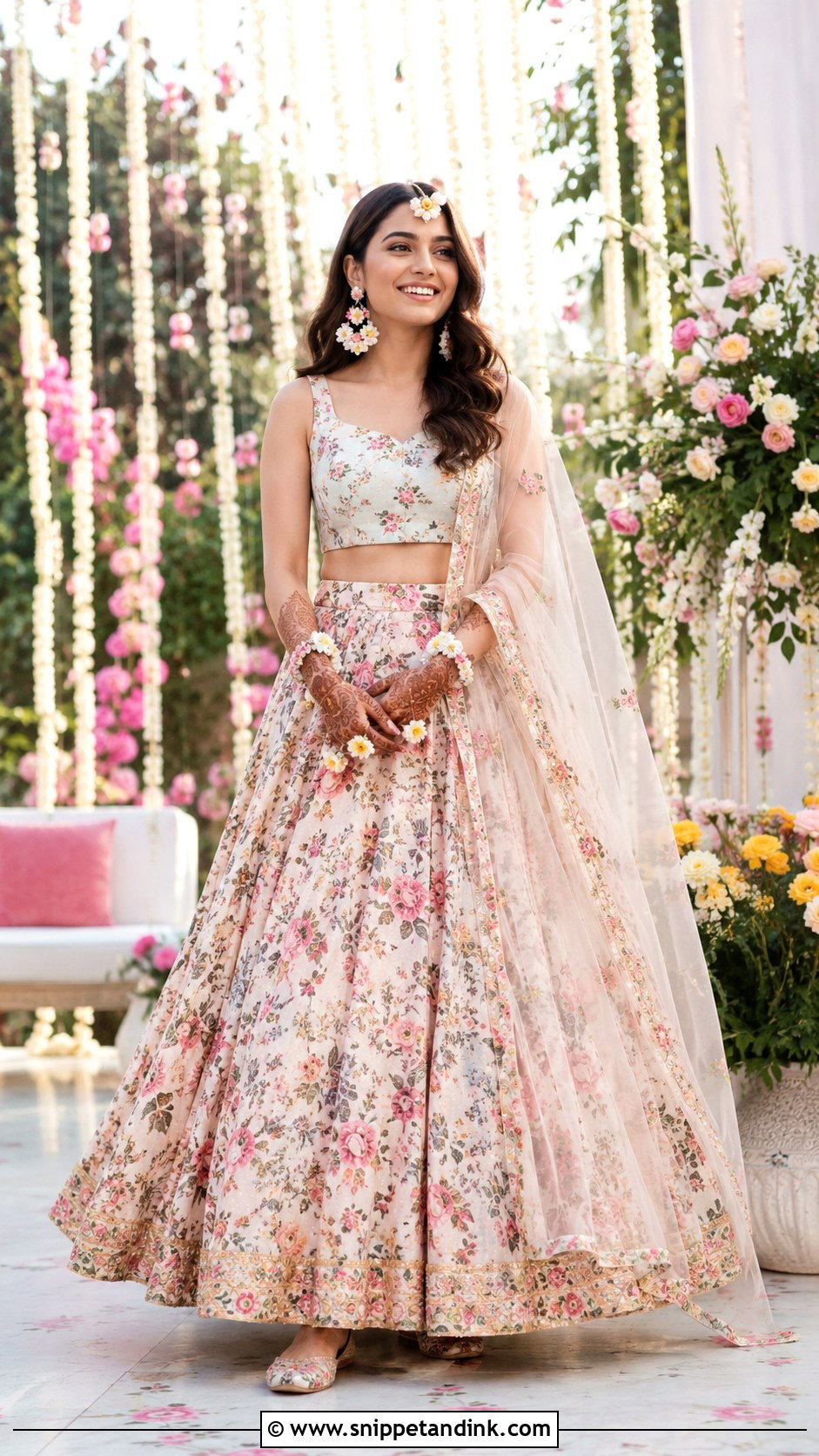 Floral Mehendi Lehenga For Bride - Snippet and Ink - 30 Unique Mehendi Outfits for Bride