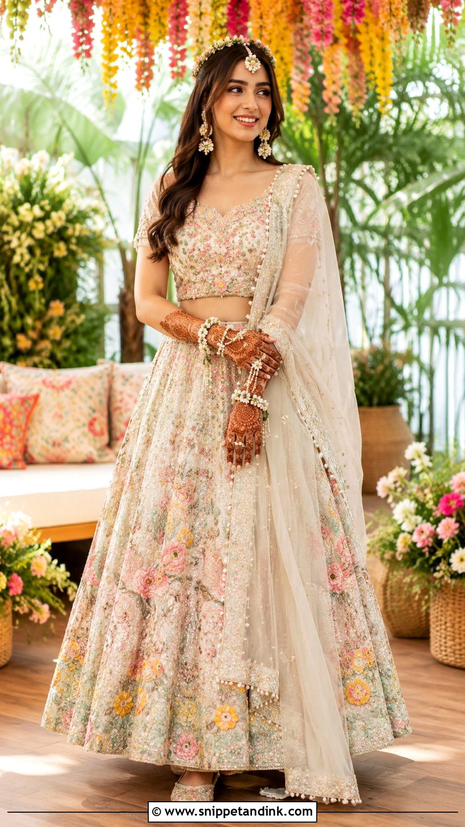 Floral Mehendi Lehenga - Snippet and Ink - 25 Mehendi Outfit for Bride Ideas