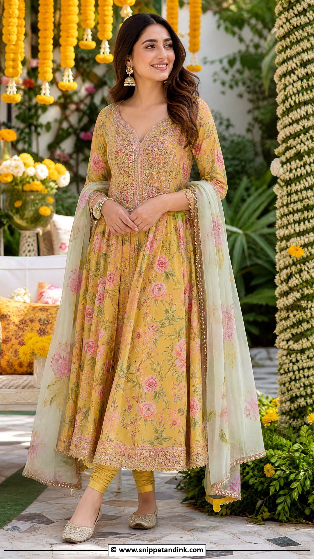 Floral Mehndi Anarkali Outfit - Snippet and Ink - 35 Mehndi Outfit Ideas