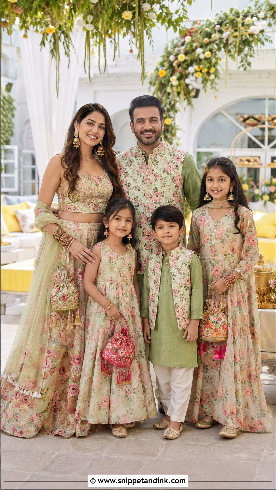 Floral Mehndi Family Outfits - Snippet and Ink - 25 Indian Wedding Family Matching Outfits