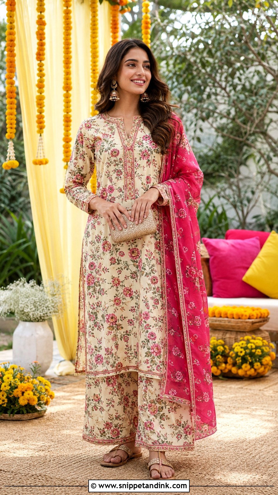 Floral Mehndi Kurta Palazzo Outfit - Snippet and Ink - 25 Simple Mehndi Outfit Ideas