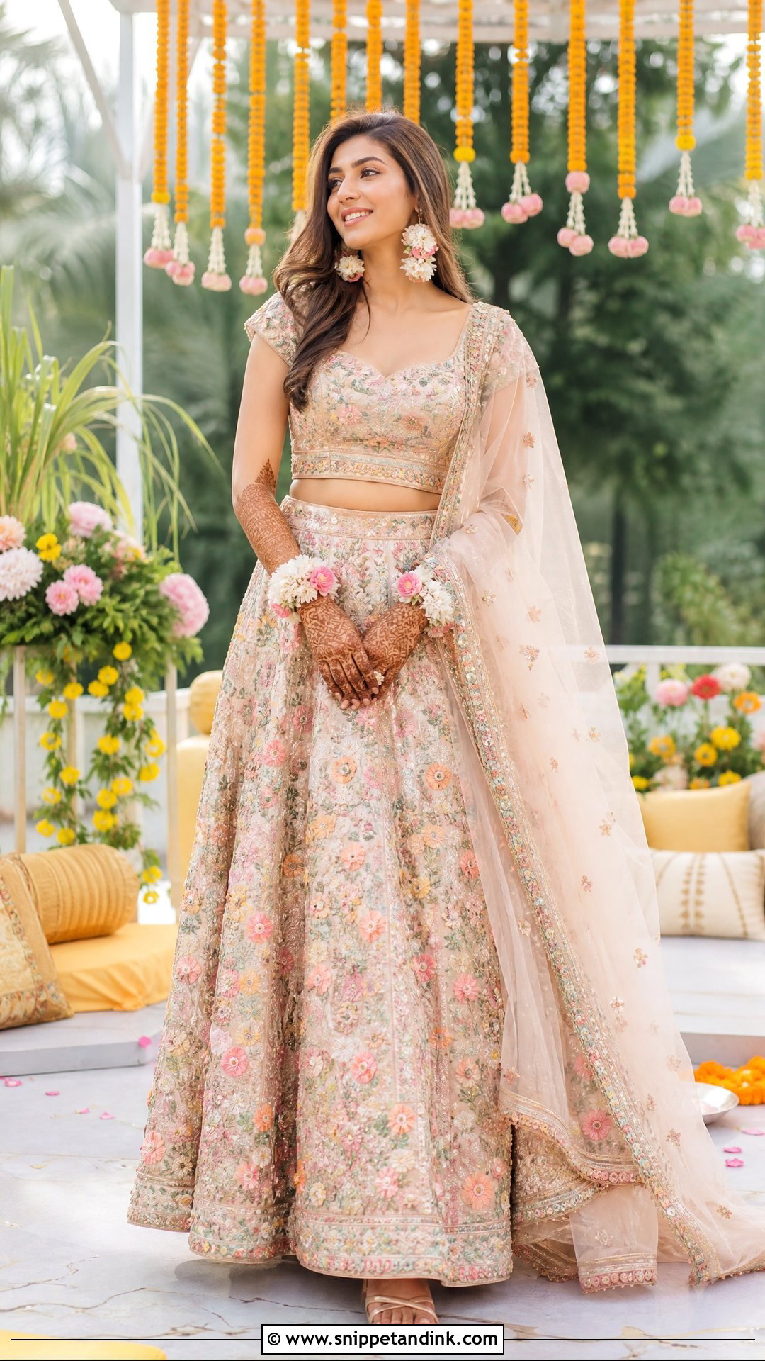 Floral Mehndi Lehenga Outfit - Snippet and Ink - 25 Mehndi Outfits for Bride