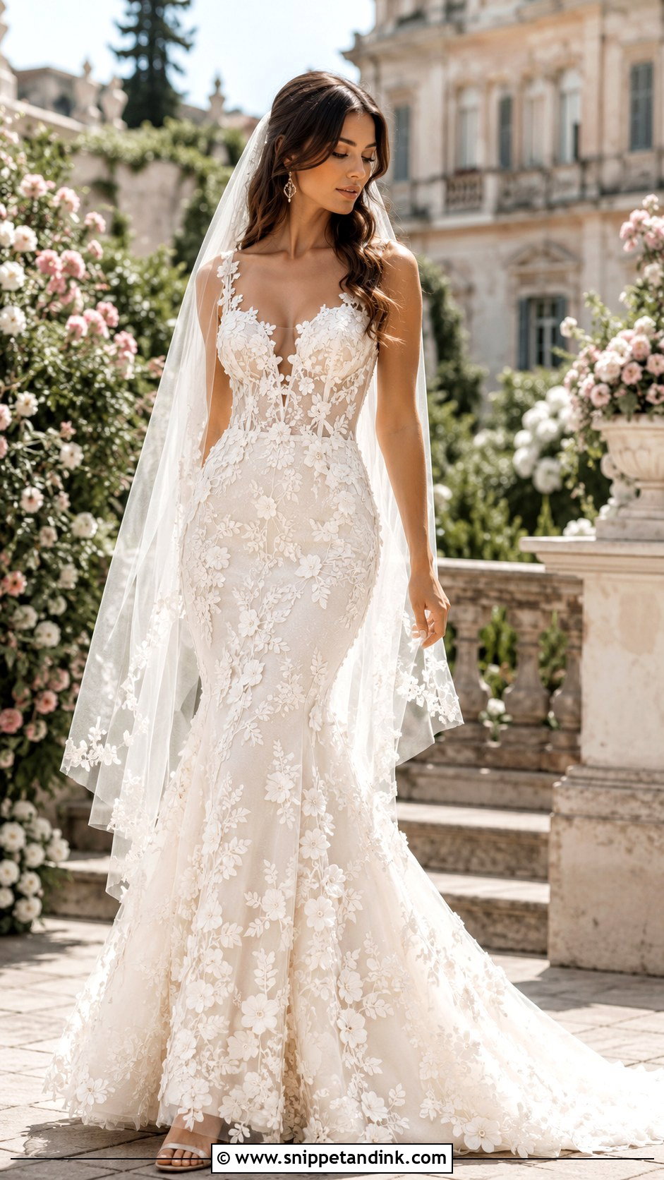 Floral Mermaid Wedding Dress - Snippet and Ink - 25 Mermaid Style Wedding Dresses