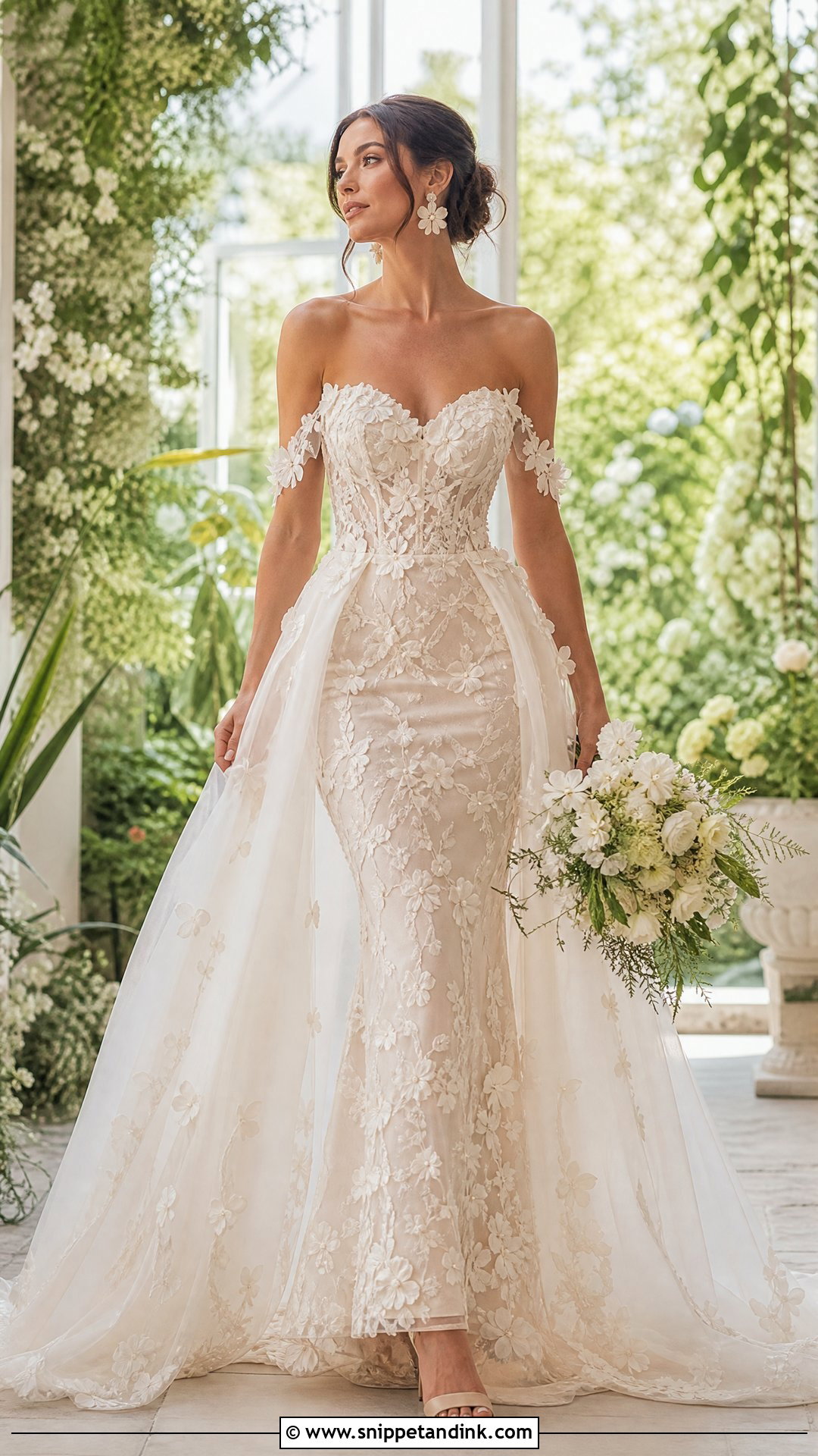 Floral Mermaid Wedding Dress With Organza Overskirt - Snippet and Ink - 20 Mermaid Wedding Dress with Detachable Overskirt Ideas