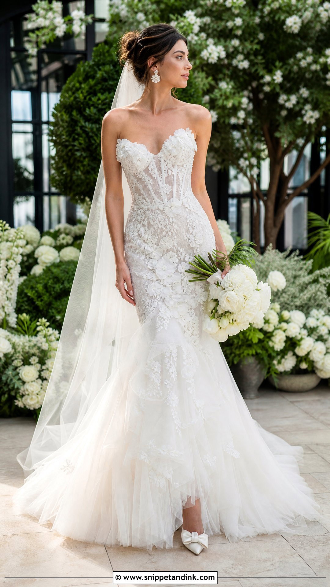 Floral Mermaid Wedding Dress With Ruffle Skirt - Snippet and Ink - 20 Mermaid Wedding Dress with Ruffles Ideas