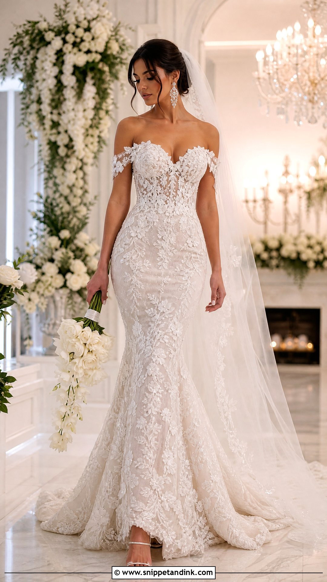 Floral Mermaid Wedding Dress With Statement Earrings - Snippet and Ink - 25 Floral Wedding Dress Ideas