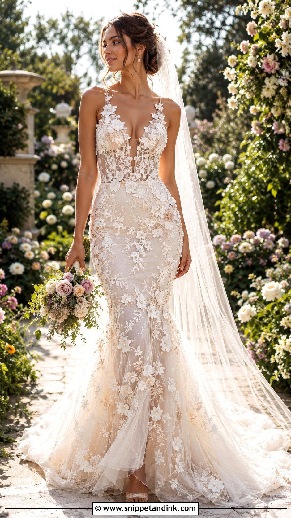 Floral Mermaid Wedding Gown - Snippet and Ink - 25 Mermaid Wedding Gown Ideas