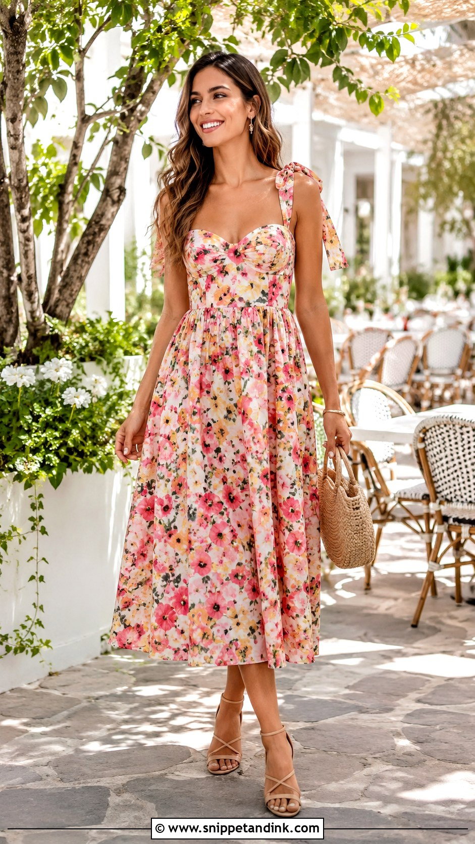 Floral Midi Dress Bachelorette Party Outfit - Snippet and Ink - 30 Bachelorette Party Dress Ideas