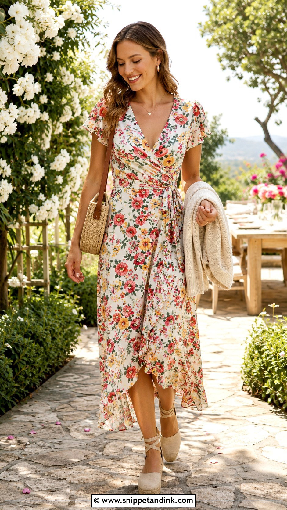 Floral Midi Dress Bachelorette Party Outfit - Snippet and Ink - 20 Casual Bachelorette Party Outfit Ideas