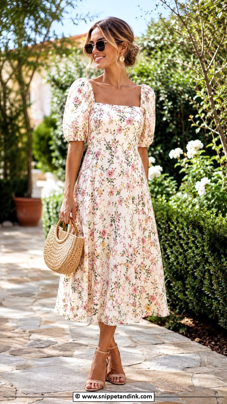 Floral Midi Dress Bachelorette Party Outfit - Snippet and Ink - 35 Bachelorette Party Outfit Ideas
