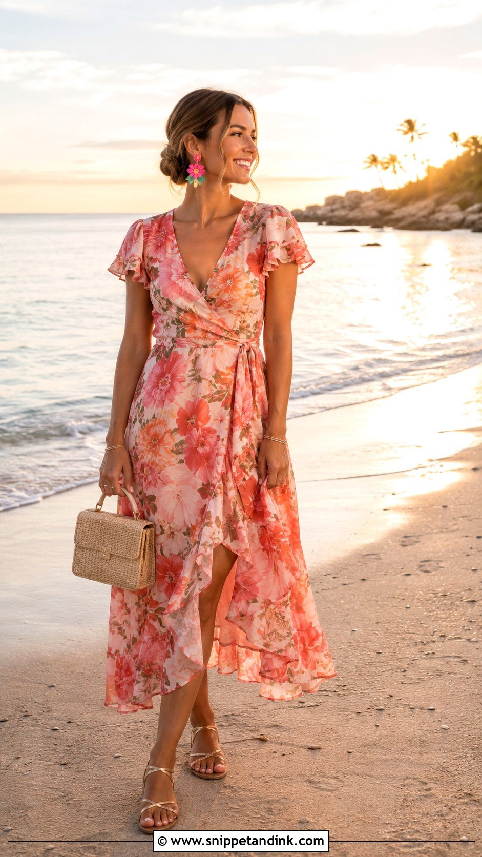 Floral Midi Dress Beach Bachelorette Outfit - Snippet and Ink - 20 Beach Bachelorette Party Outfit Ideas