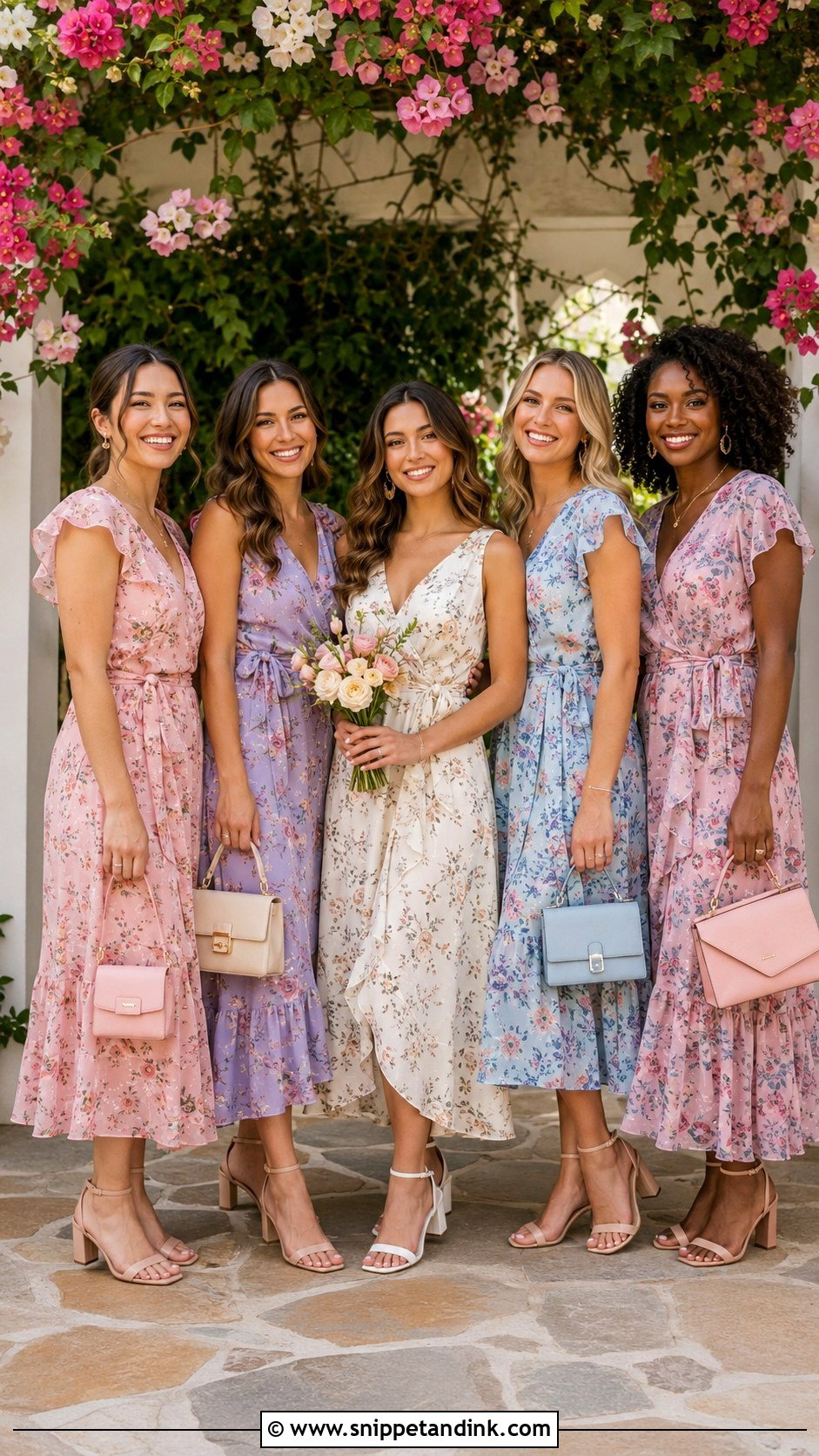 Floral Midi Dress Bridal Party Bachelorette Outfit - Snippet and Ink - 20 Bridal Party Bachelorette Outfits