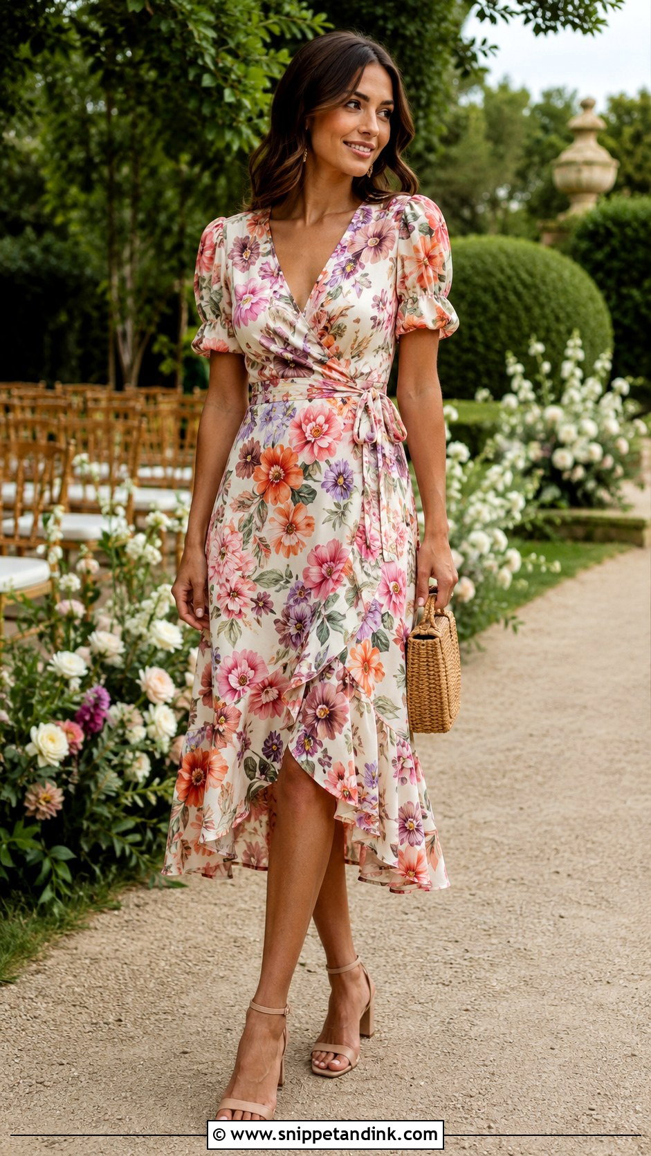 Floral Midi Dress Casual Wedding Outfit - Snippet and Ink - 20 Casual Wedding Party Attire Ideas