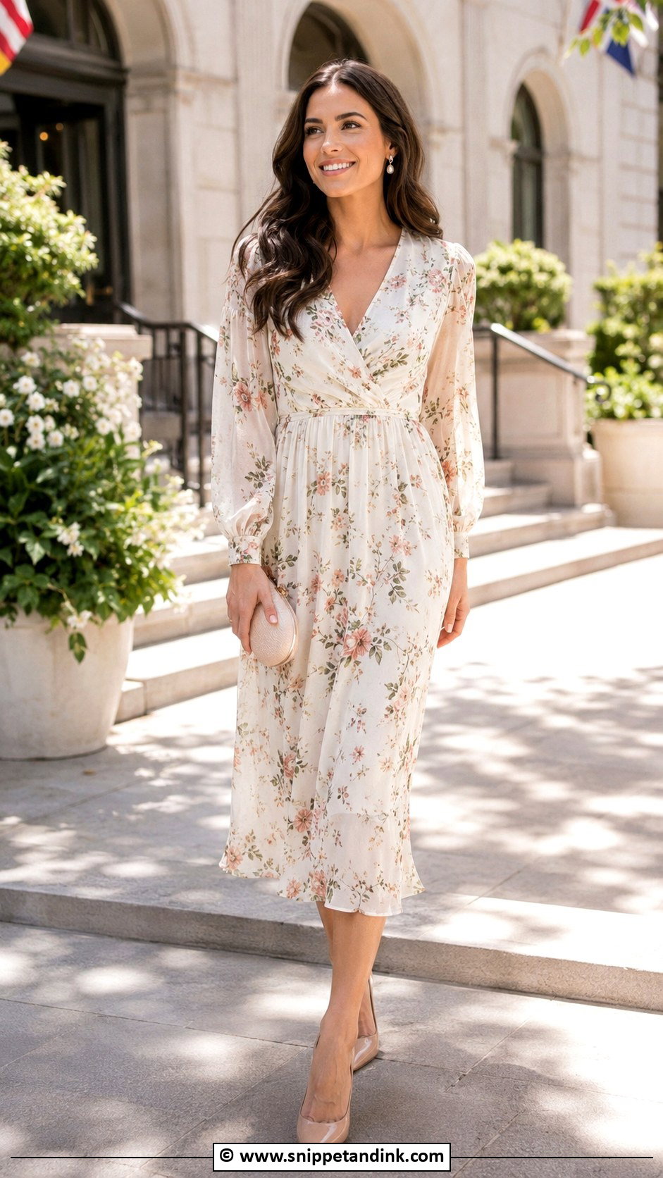 Floral Midi Dress Civil Wedding Outfit - Snippet and Ink - 30 Civil Wedding Outfit Ideas