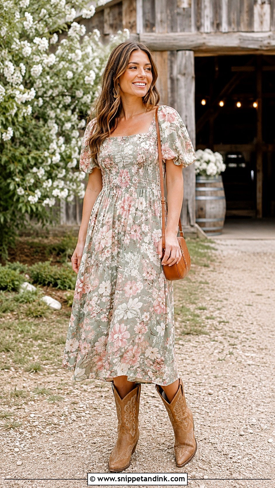 Floral Midi Dress Country Wedding Outfit - Snippet and Ink - 20 Country Wedding Outfits
