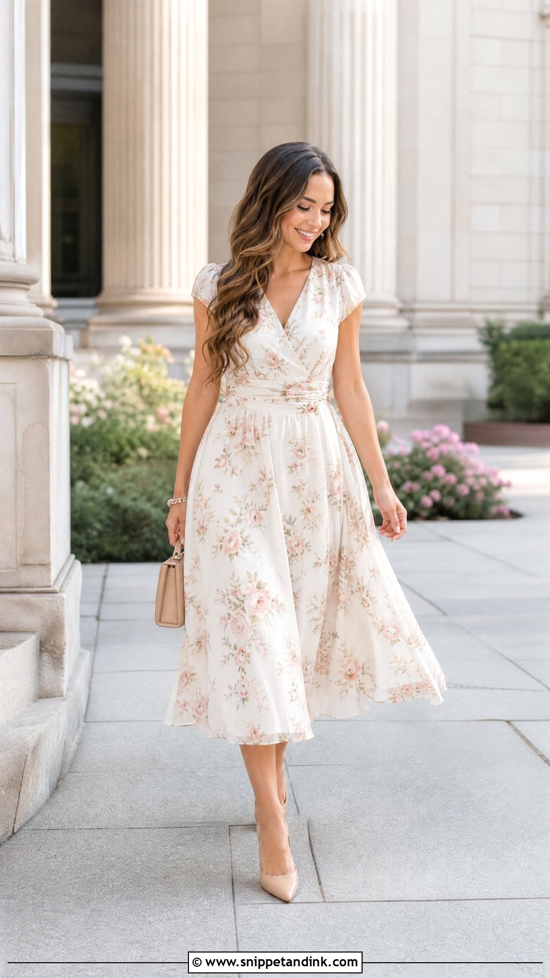 Floral Midi Dress Courthouse Wedding Outfit - Snippet and Ink - 25 Casual Courthouse Wedding Outfit Ideas