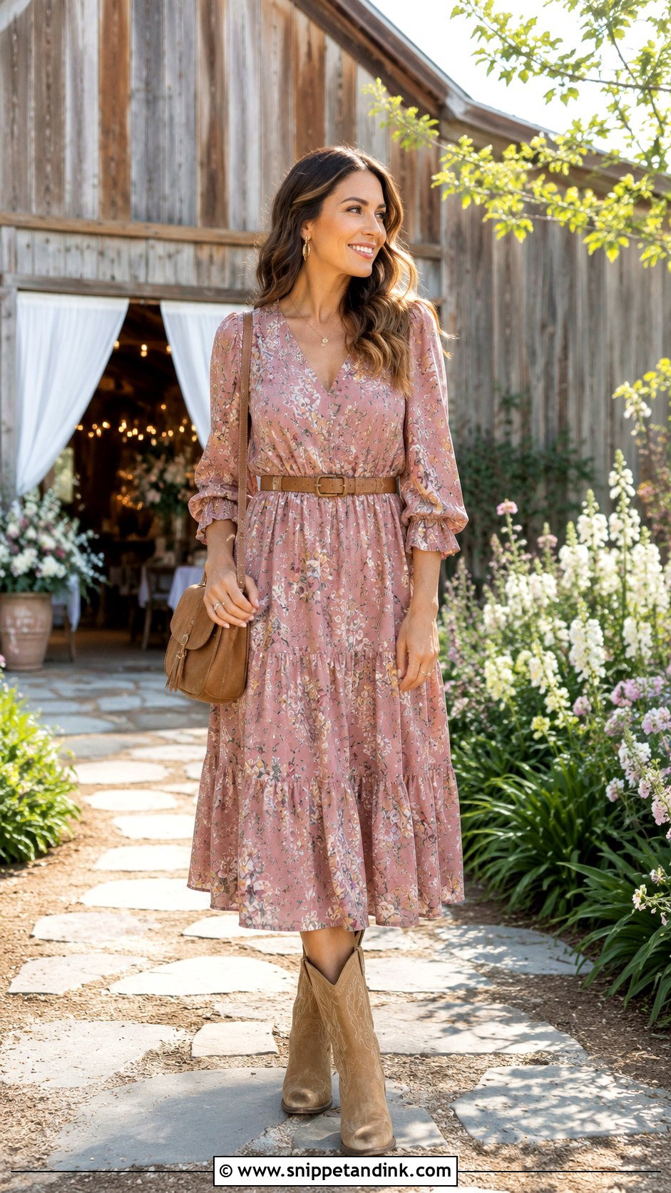 Floral Midi Dress Cowgirl Wedding Outfit - Snippet and Ink - 20 Cowgirl Wedding Outfit Ideas