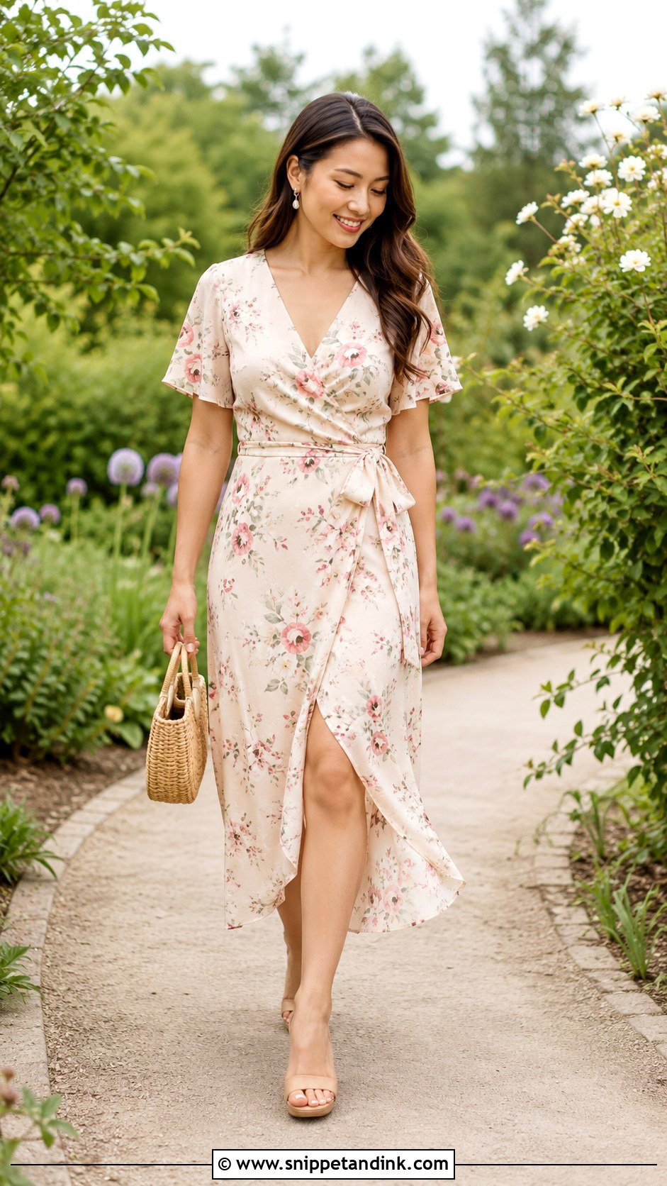 Floral Midi Dress Engagement Outfit - Snippet and Ink - 20 Getting Engaged Outfit Ideas