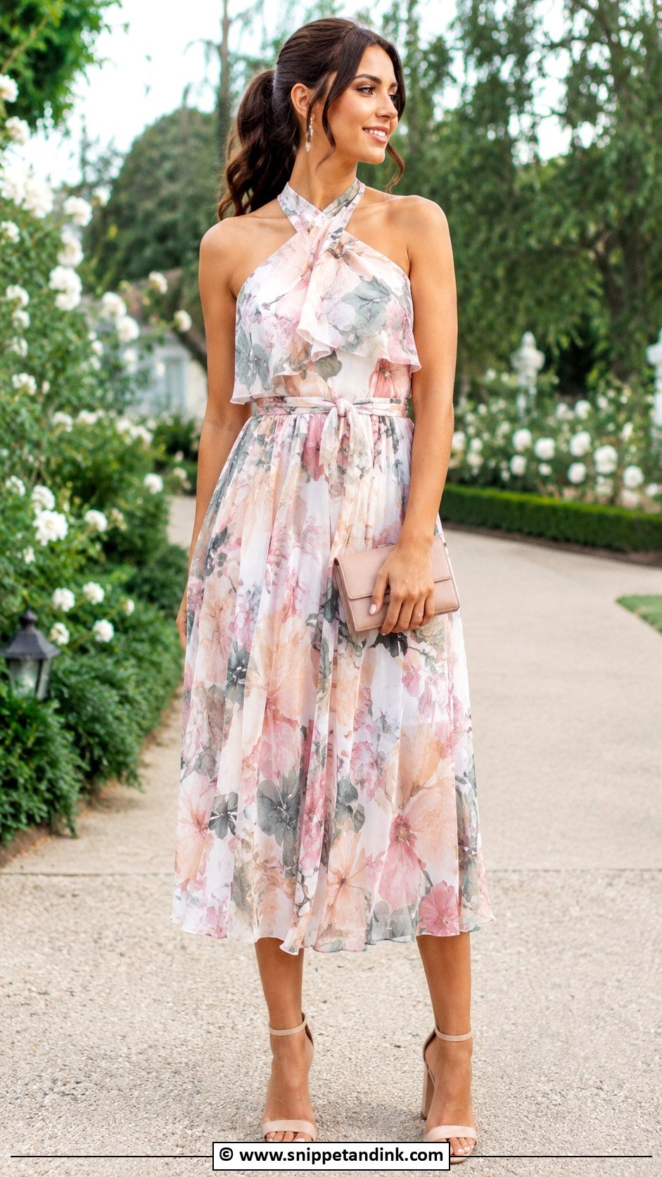 Floral Midi Dress For Spring Wedding - Snippet and Ink - 30 Spring Wedding Dress Ideas