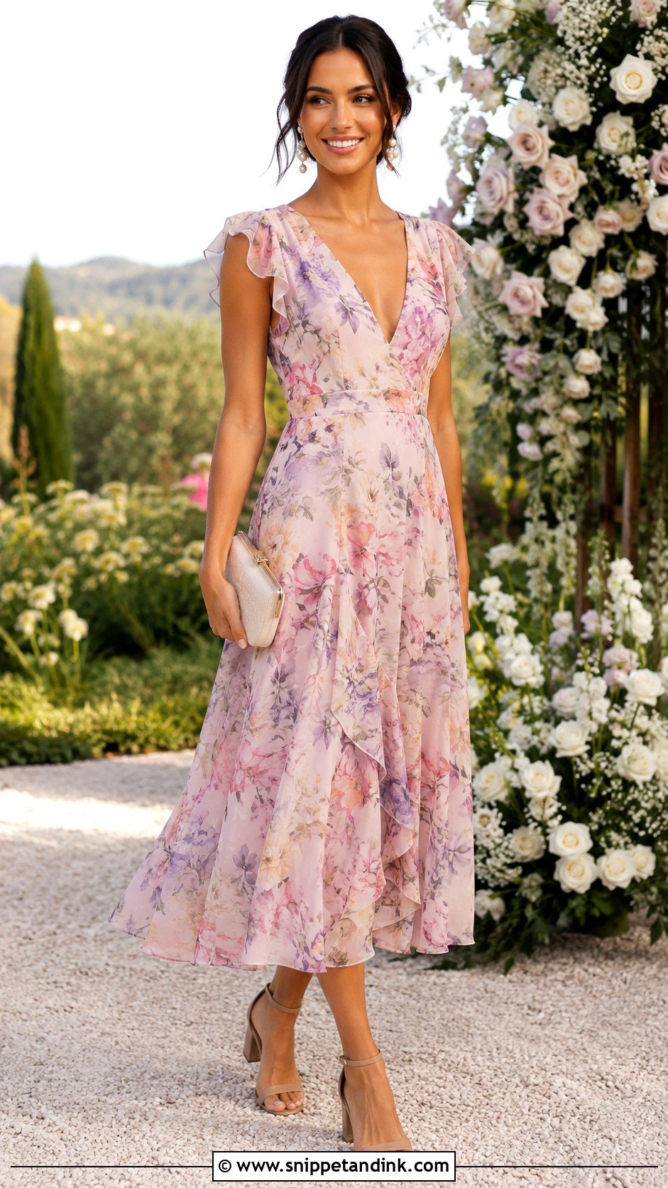 Floral Midi Dress For Wedding Function - Snippet and Ink - 30 Wedding Function Dress for Women Ideas
