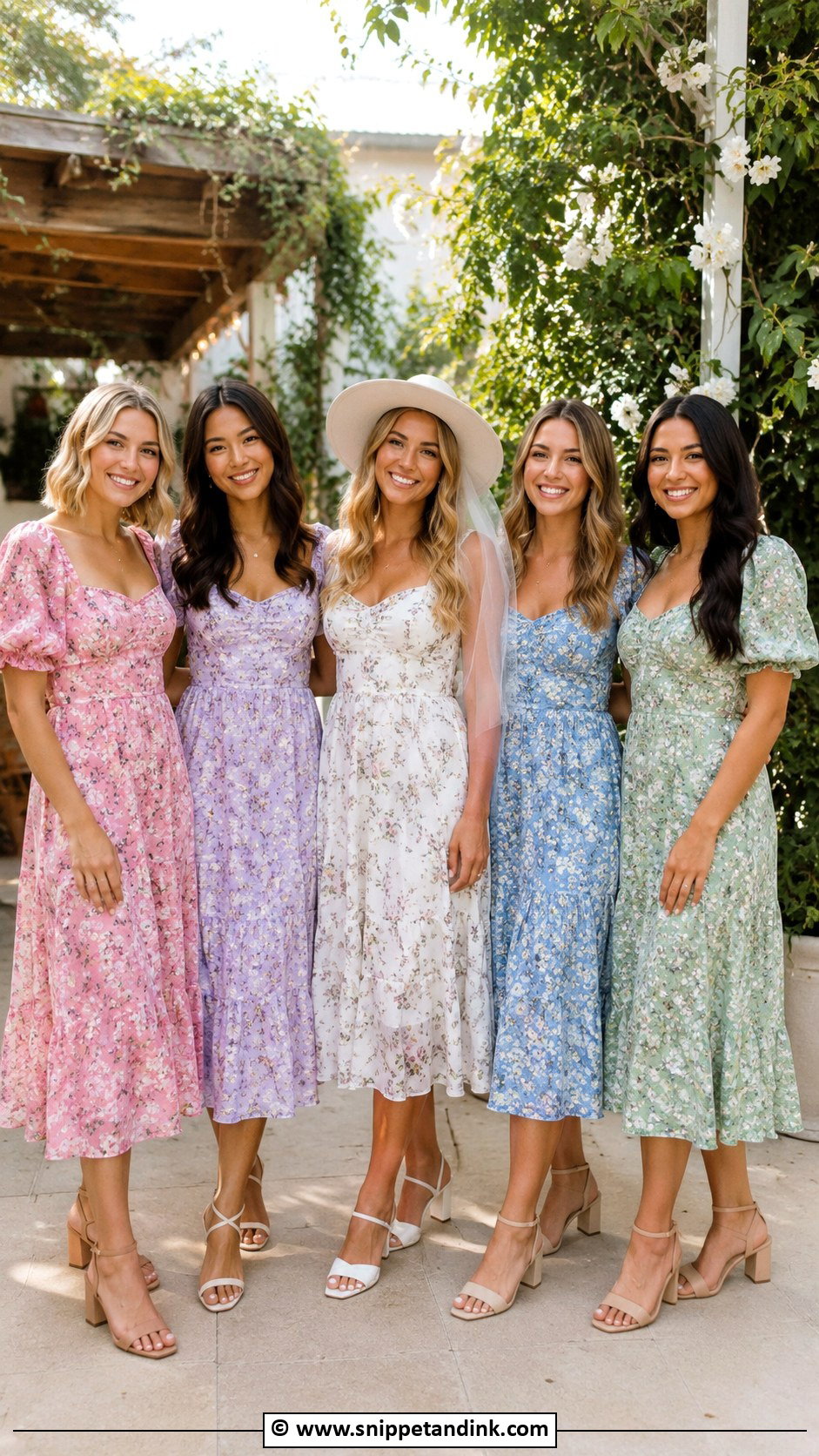 Floral Midi Dress Group Outfit - Snippet and Ink - 30 Bachelorette Outfit Ideas Group