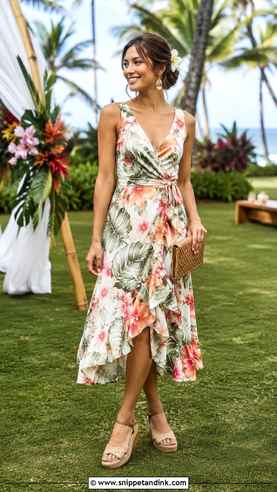 Floral Midi Dress Hawaii Luau Outfit - Snippet and Ink - 20 Hawaii Honeymoon Outfits